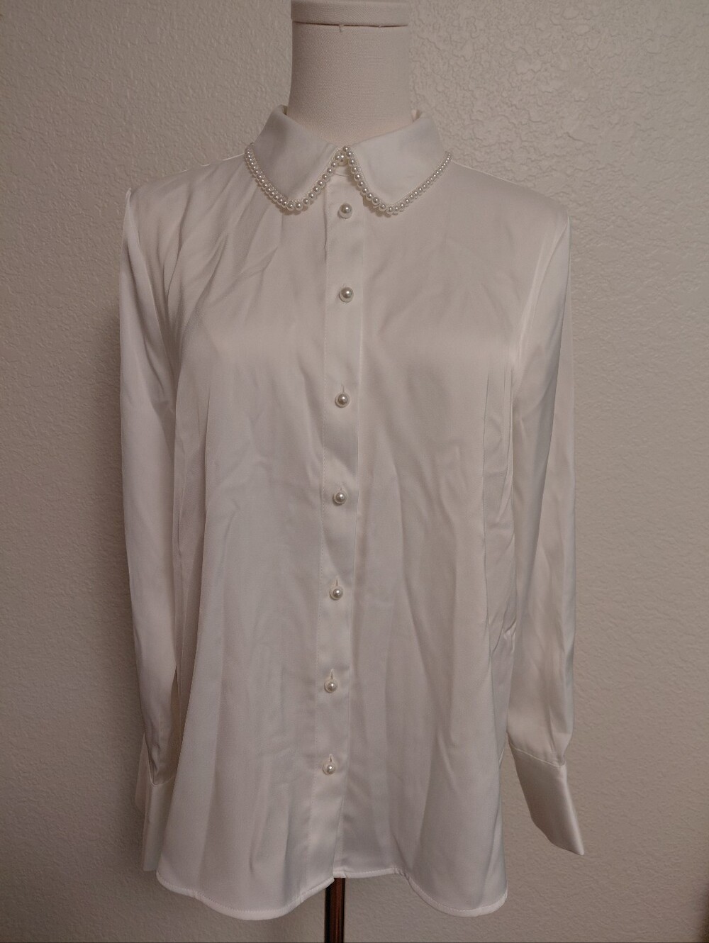 Rachel Zoe White Pearl Peter Pan Collar Button Blouse S